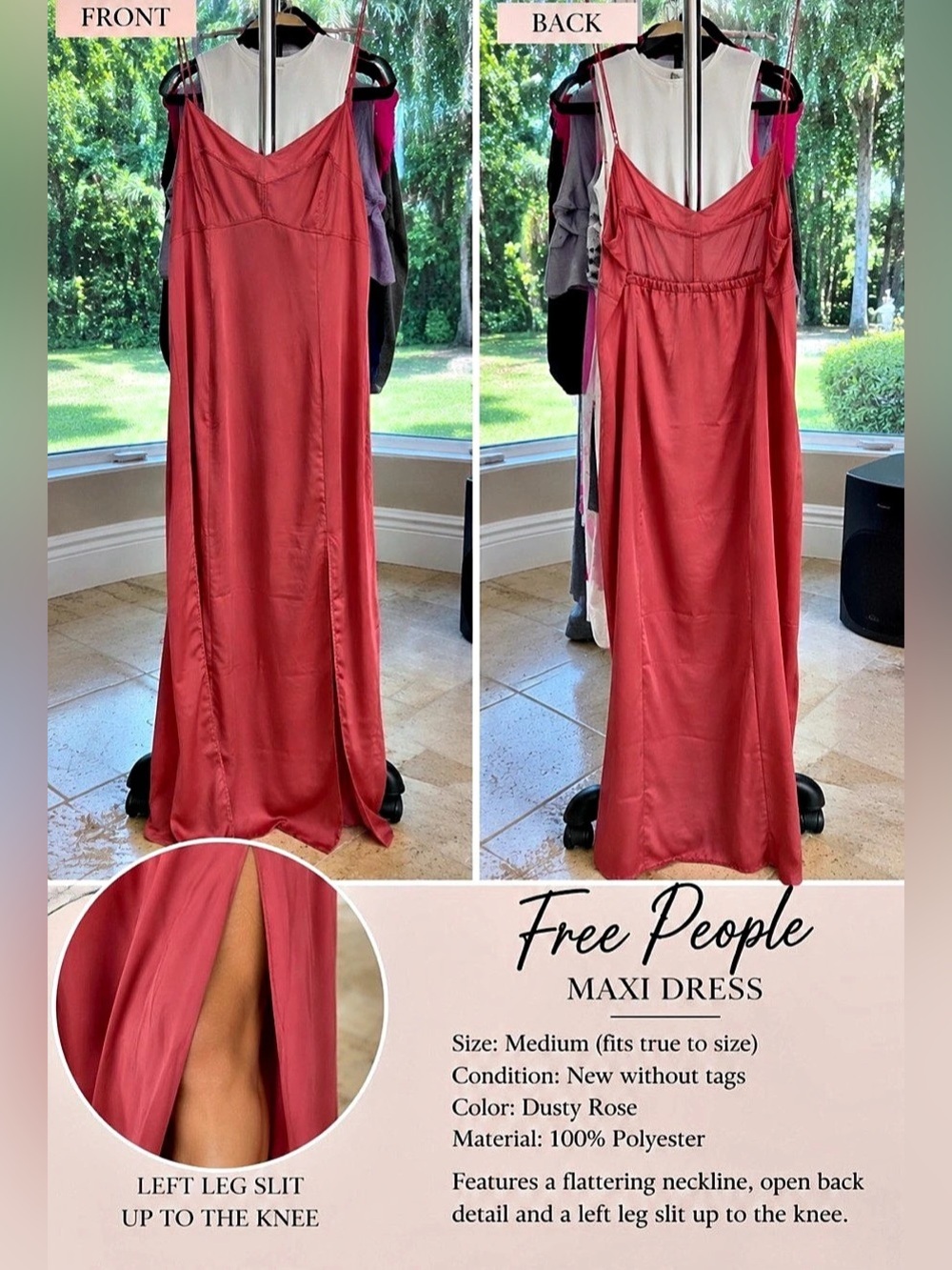 NWOT Free People Some Kind Of Love Maxi Slip Dress Red Medium